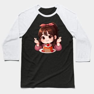 Little Girl Strawberry Pancakes Korean Finger Hearts Kpop Baseball T-Shirt